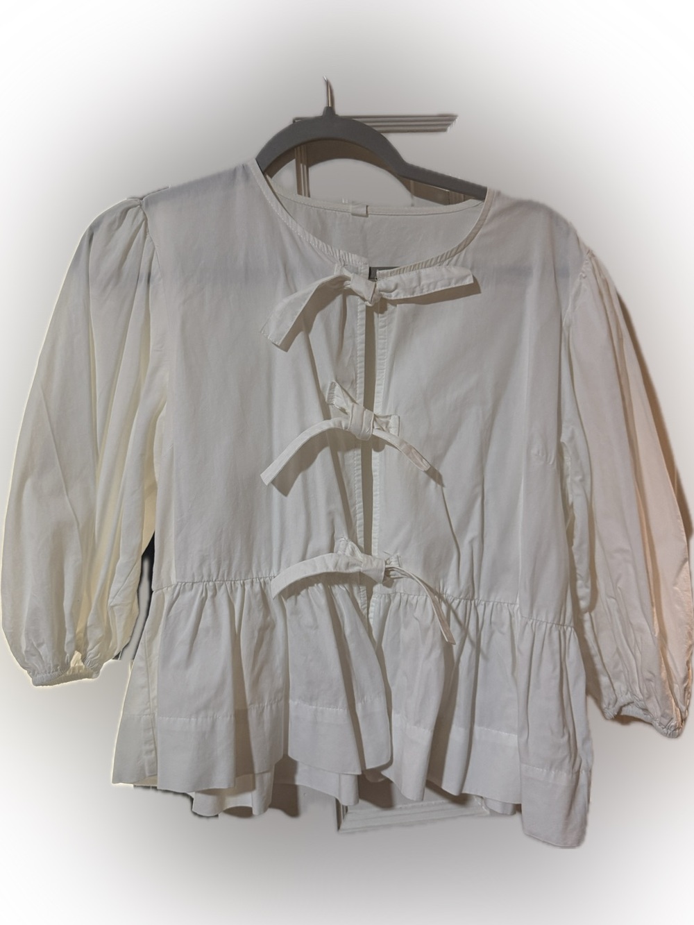 White Tie-Front Peplum Blouse - Women